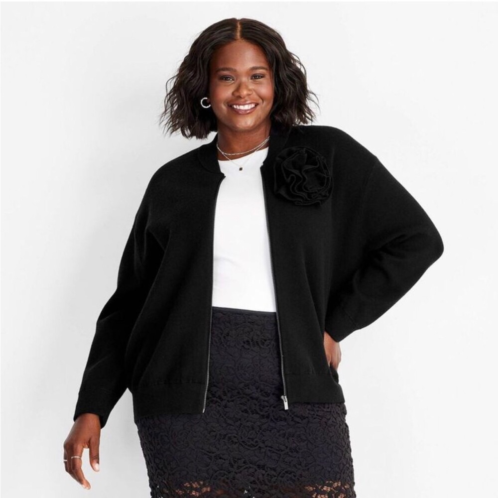 Women's Black Jacket with Floral Detail